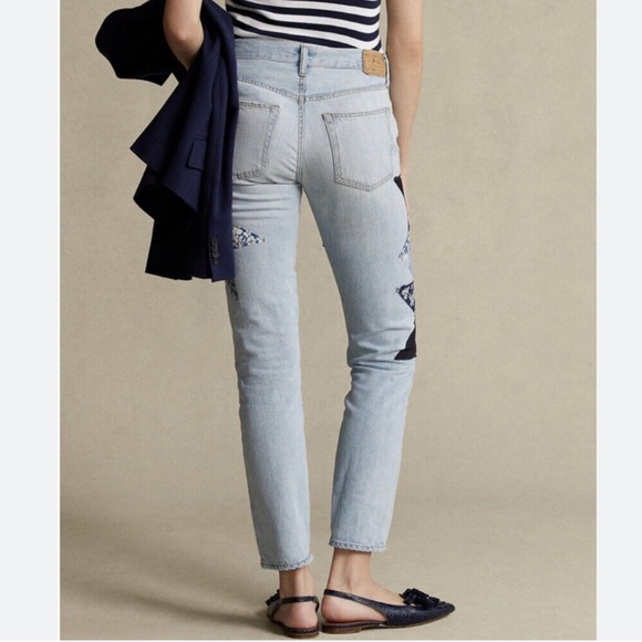 Polo Ralph Lauren BLUE Women's Quilted Patchwork Boyfriend Jeans - Picture 3 of 6